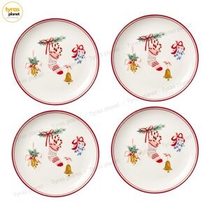 SLEIGH HILL Set of 4 Stocking Appetizer Plates Christmas Holiday 6in (NIB)